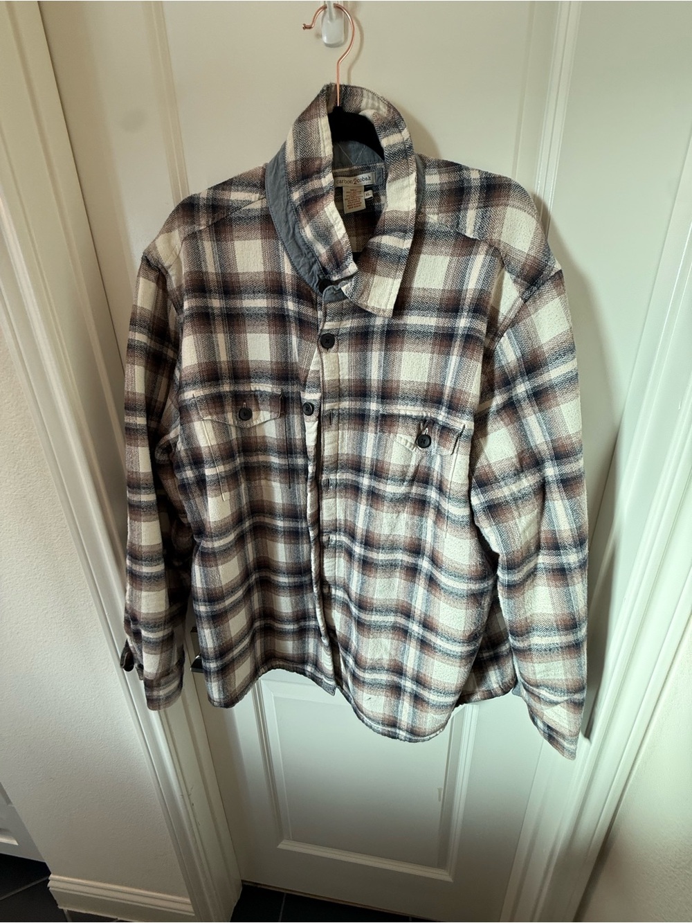 Lightweight Plaid Shacket Jacket in Cream, Brown & Blue